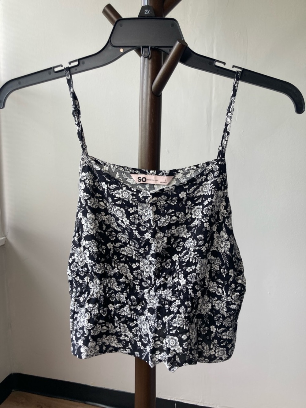 So crop top floral print cropped cinch waist tank black white boho L jrs - Picture 13 of 17